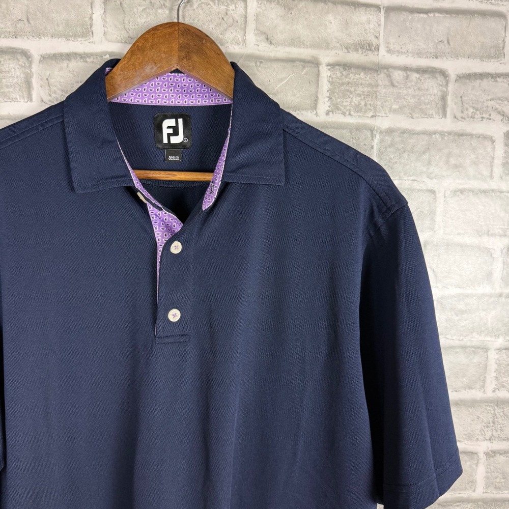 FootJoy FJ ProDry Golf Polo Shirt Mens Large Navy Blue Purple Paisley Accent